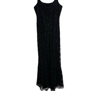 Vintage 90s black cowl neck floral glitter maxi gothic dress